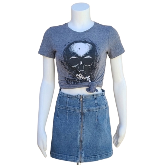 FREE PEOPLE VIRGO Front Zip Jean Skirt 27 Mini Indigo Blue Light Wash Denim - Picture 13 of 14